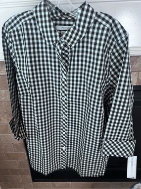 Foxcroft Women's Size 16 Gingham Plaid Button Down Non-Iron Shirt NWT